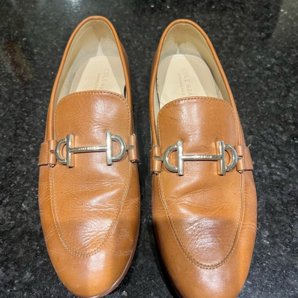 Cole Haan Tan Leather Loafers with Gold Bit - Size 9